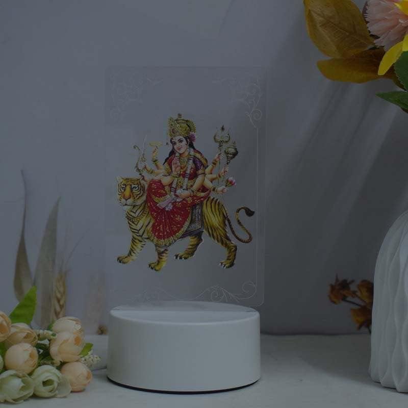 Ailtower Beautiful 3D Durga MATA Frame with Soft White Light. UV Printed LED Night Light for Hindu, Indian Community. Bedside Table lamp and Décor for Living Rooms. (Durga MATA)