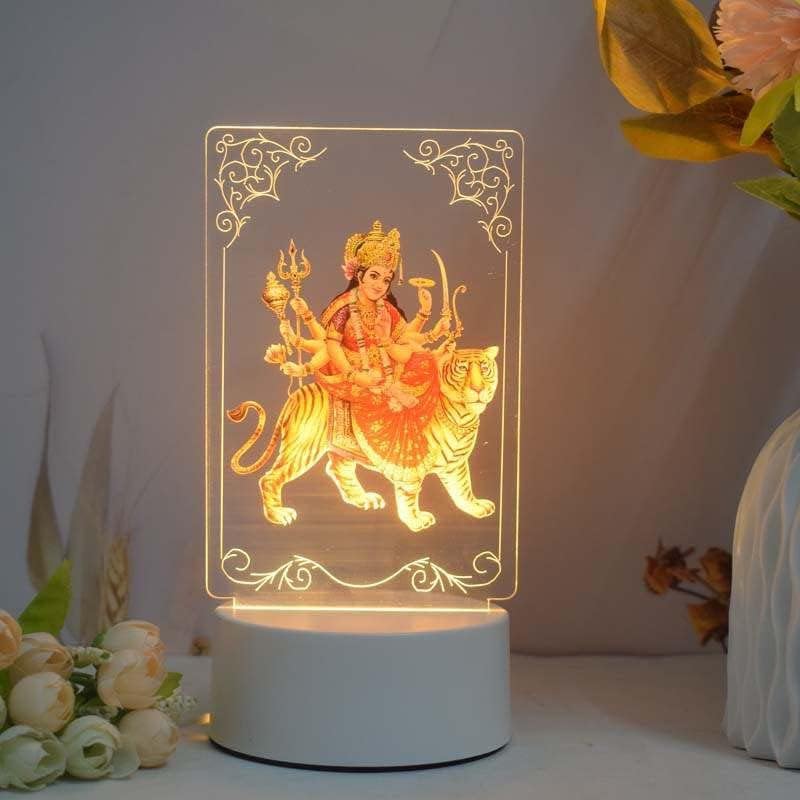 Ailtower Beautiful 3D Durga MATA Frame with Soft White Light. UV Printed LED Night Light for Hindu, Indian Community. Bedside Table lamp and Décor for Living Rooms. (Durga MATA)