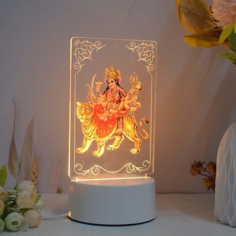 Ailtower Beautiful 3D Durga MATA Frame with Soft White Light. UV Printed LED Night Light for Hindu, Indian Community. Bedside Table lamp and Décor for Living Rooms. (Durga MATA)