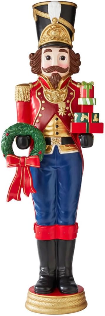 Impressive, Life-Sized 6' Tall Nutcracker Traditional, Handpainted Finish 15 Warm LED Corded Lights do not Require Any Batteries Caucasian and multicultural Styles