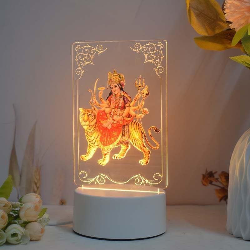 Ailtower Beautiful 3D Durga MATA Frame with Soft White Light. UV Printed LED Night Light for Hindu, Indian Community. Bedside Table lamp and Décor for Living Rooms. (Durga MATA)