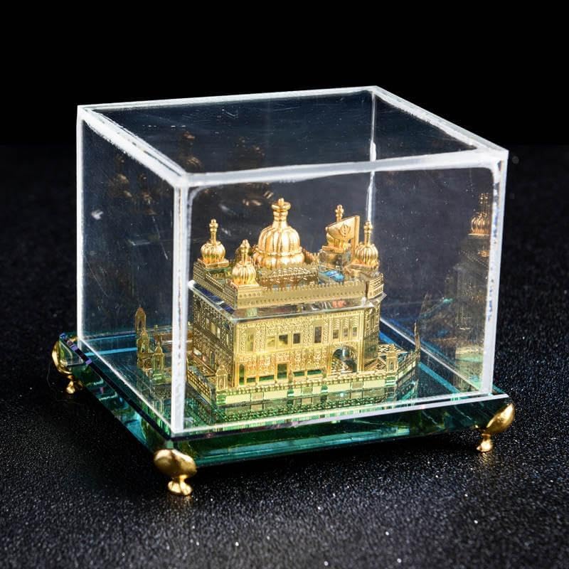 Ailtower Golden Temple Amritsar Model, A Sikh Religious Crystal with Golden Plate Must for Every Sikh Religious Family, Office, and Sikh Auspicious Purpose, Gurudwara Décor (Square Small)