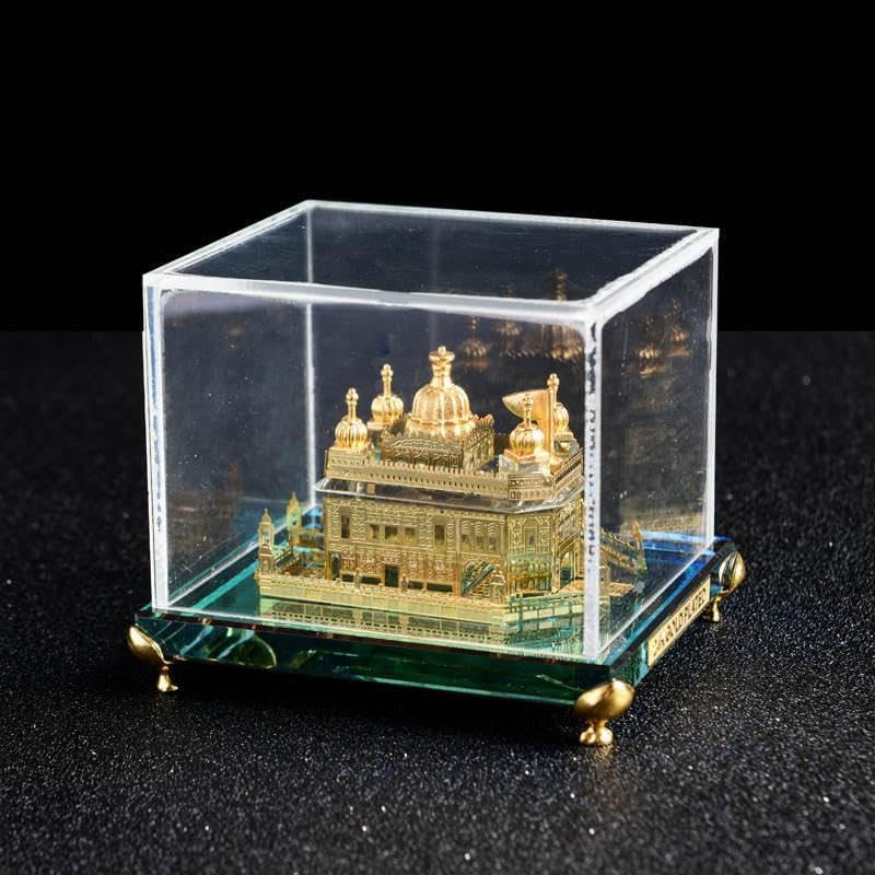 Ailtower Golden Temple Amritsar Model, A Sikh Religious Crystal with Golden Plate Must for Every Sikh Religious Family, Office, and Sikh Auspicious Purpose, Gurudwara Décor (Square Small)