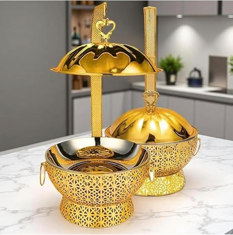 Luxury 2-Pack 8QT Stainless Steel Round Chafing Dishes Set with Rolled Edge Finger Protection, Elegant Black & Gold, Buffet Warmers for Parties, Dinners, Catering, Weddings, Hotels (Black)