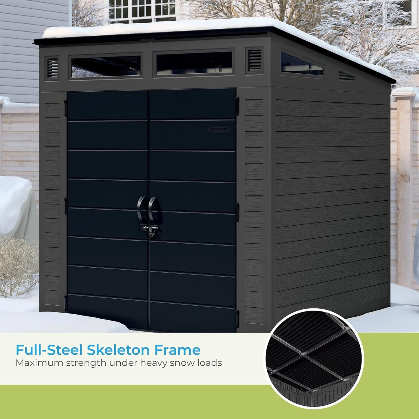 Suncast BMS7780 Modernist Shed, Outdoor Heavy-Duty Storage for Tools and Garden Equipment, USA Made, Peppercorn