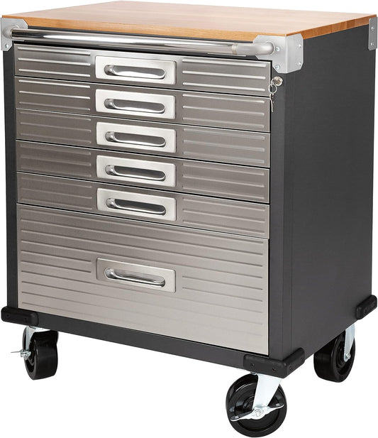 Seville Classics Rolling Lockable Cabinet Storage, 6-Drawer (28" W x 18" D), Graphite