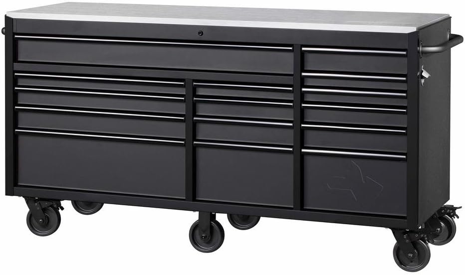 72 in. W x 24 in. D 15-Drawer Mobile Workbench with Stainless Steel Top