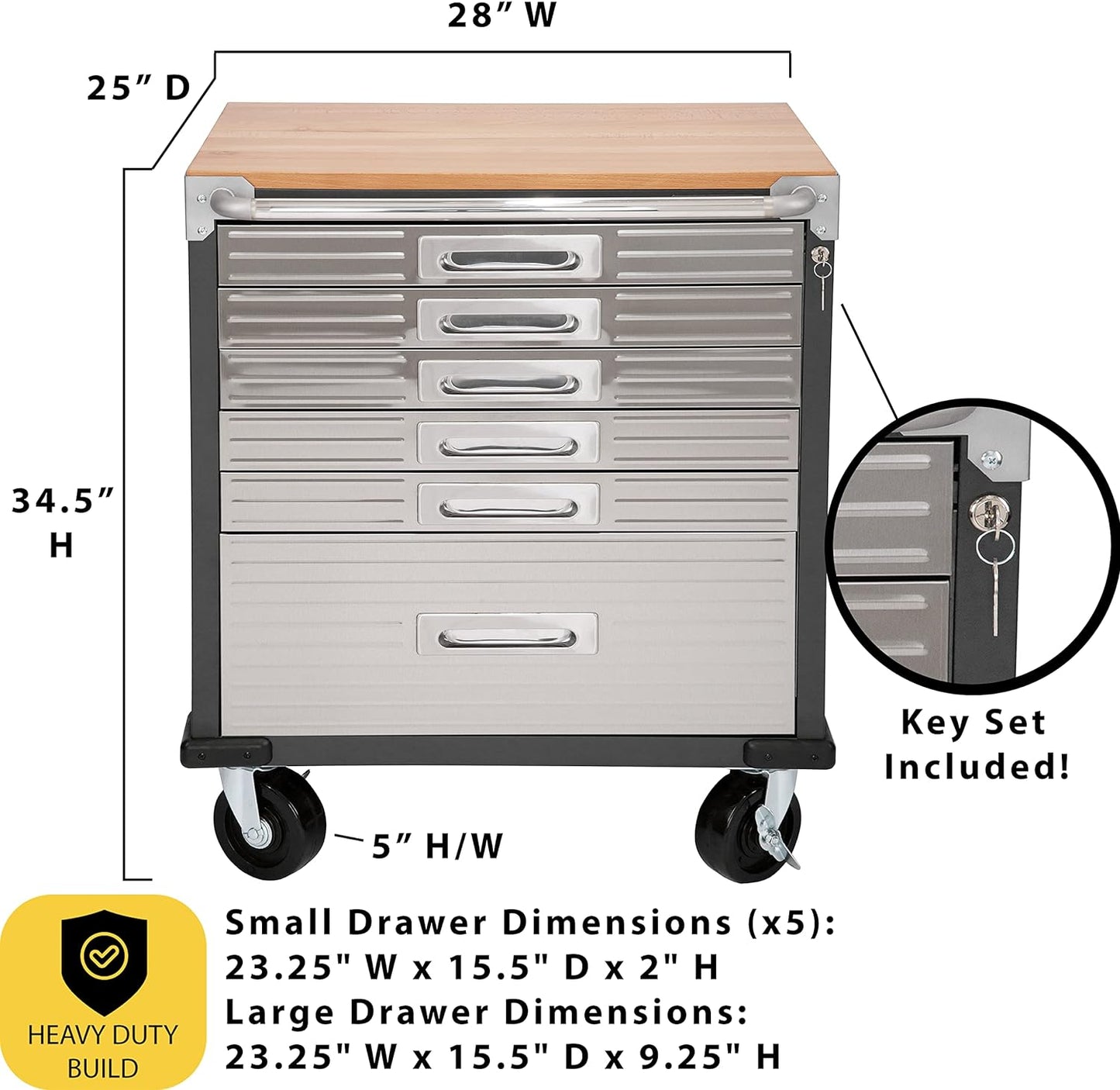 Seville Classics Rolling Lockable Cabinet Storage, 6-Drawer (28" W x 18" D), Graphite