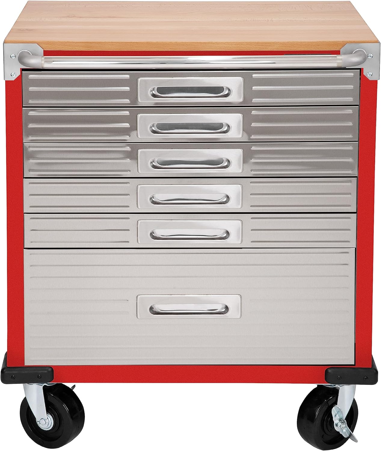 Seville Classics Rolling Lockable Cabinet Storage, 6-Drawer (28" W x 18" D), Red