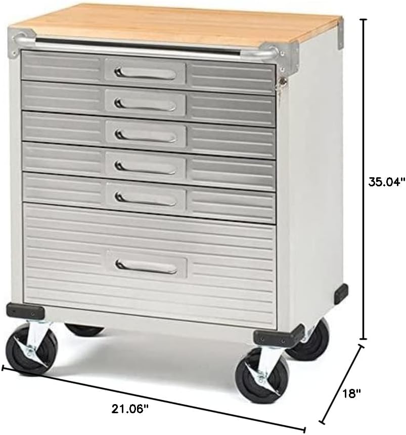 Seville Classics Rolling Lockable Cabinet Storage, 6-Drawer (28" W x 18" D), Granite