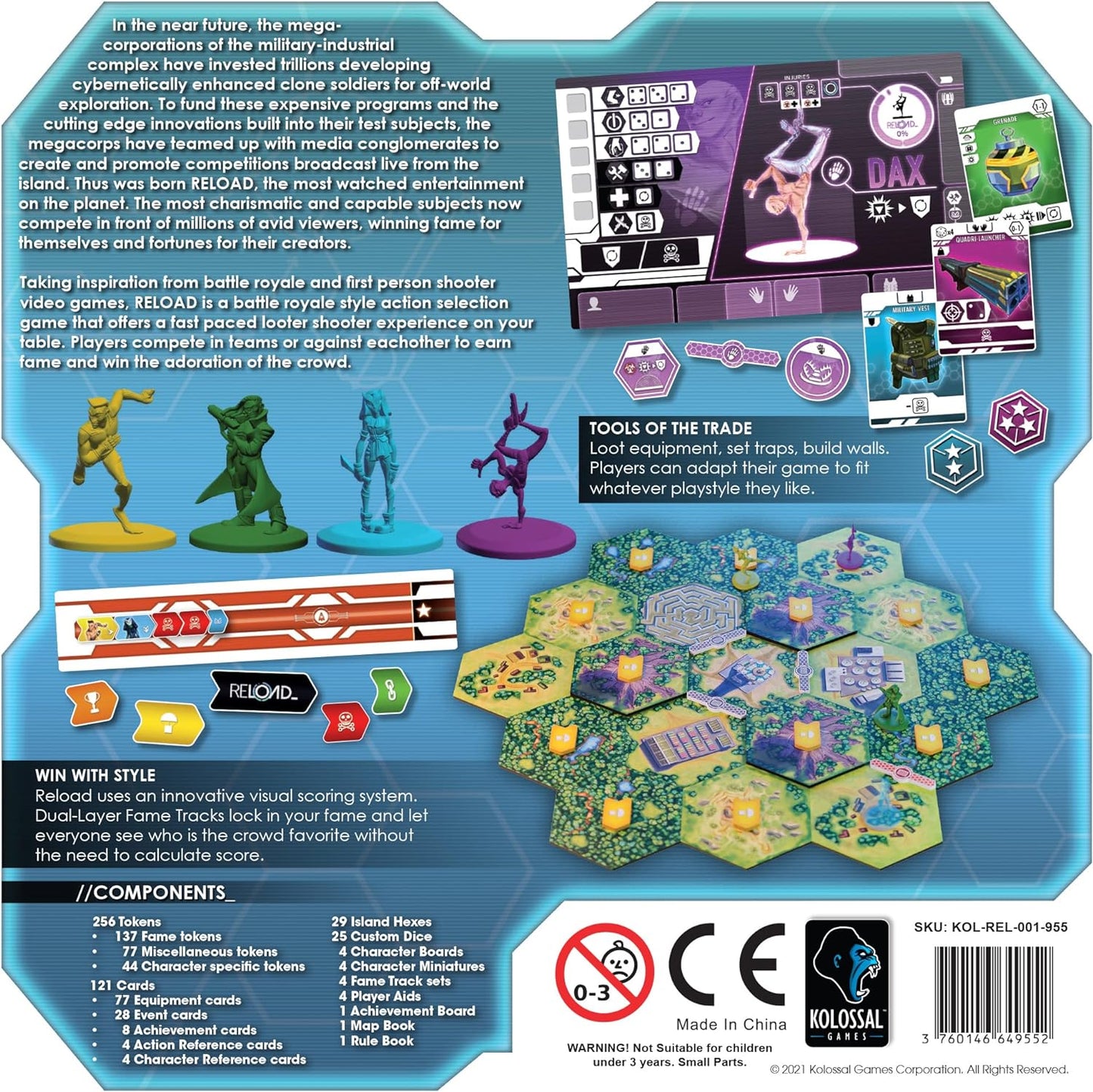 Reload Board Game - Battle Royale Strategy Game, Unique Characters & Modular Island, Dice-Driven Action Game for Kids & Adults, Ages 12+ 2-4 Player, 60 Min Playtime, Made by Matagot