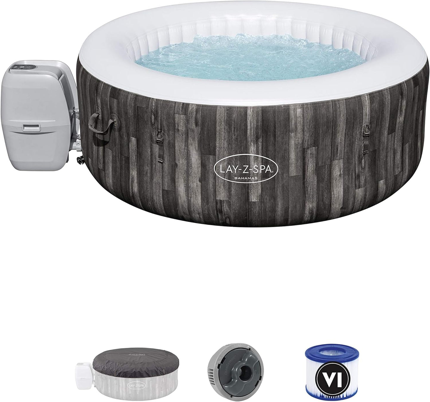 Inflatable Coleman 90455 SaluSpa Bahamas 71-Inch x 26-Inch 4 Person Outdoor Portable Hot Tub Spa with 120 Air Jets, Pump, 2 Filter Cartridges, and Tub Cover