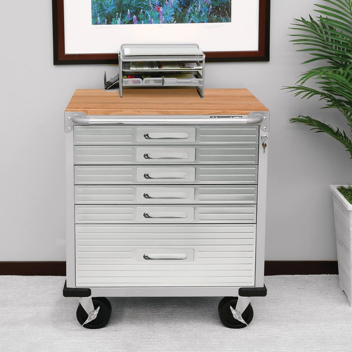 Seville Classics Rolling Lockable Cabinet Storage, 6-Drawer (28" W x 18" D), Granite