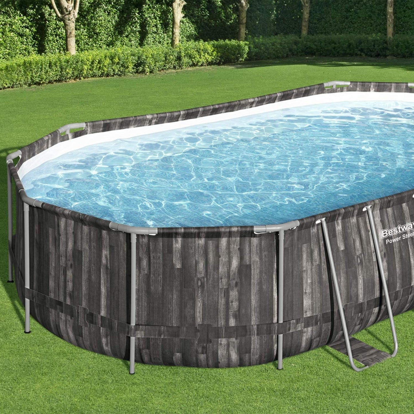 Bestway Power Steel 20' x 12' x 48" Oval Metal Frame Above Ground Outdoor Swimming Pool Set with 1500 GPH Filter Pump, Ladder, and Pool Cover