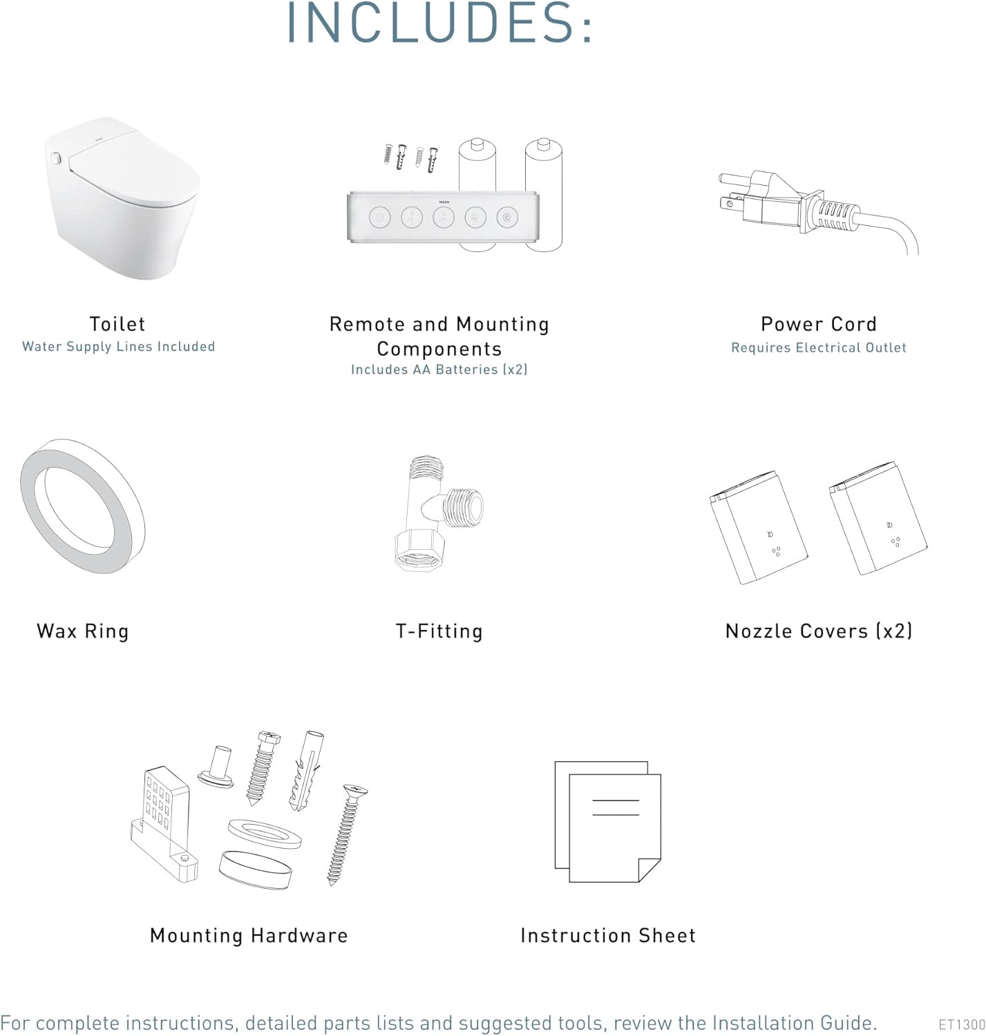 Moen 3-Series White Tankless Bidet One Piece Elongated Bidet Toilet with Remote and UV Sterilization, ET1300