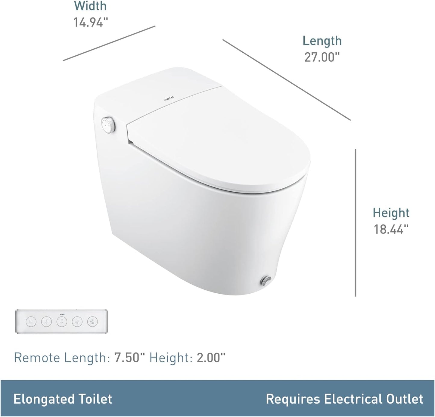 Moen 3-Series White Tankless Bidet One Piece Elongated Bidet Toilet with Remote and UV Sterilization, ET1300